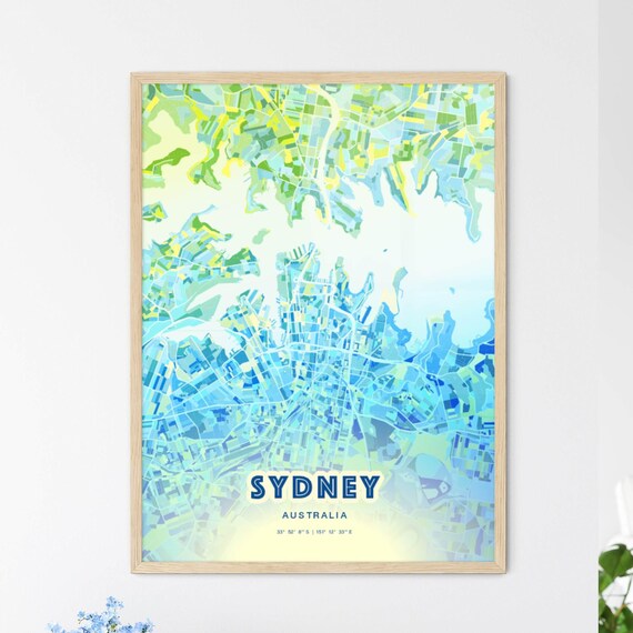 Sydney Australia Bluish Watercolor City Map Art Poster Wall Decor