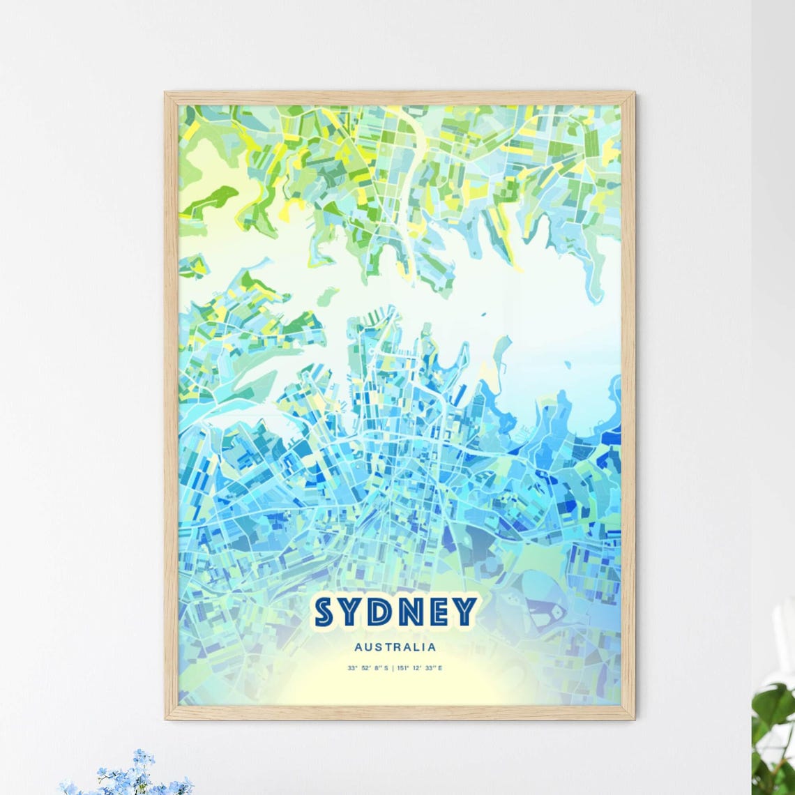 Sydney Australia Bluish Watercolor City Map Art Poster Wall Decor