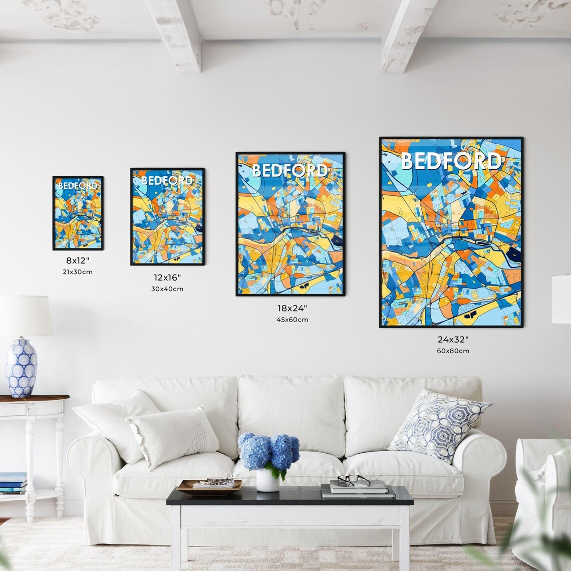 Bedford England Bold Colorful Vibrant City Street Map Art Poster - Image 3