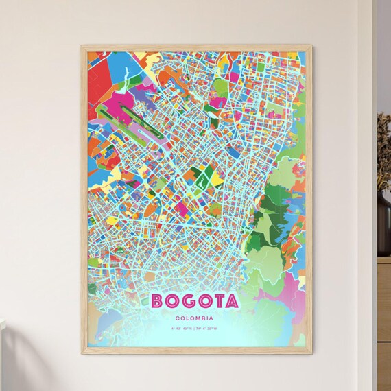 Bogota Colombia Vibrant Crazy Colorful Mosaic City Map Poster