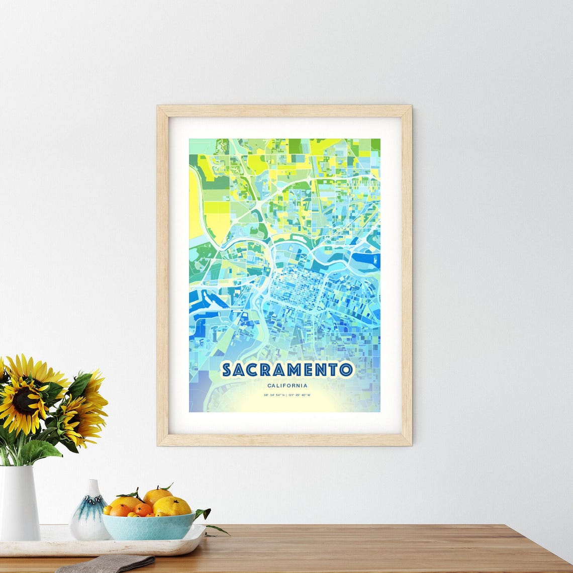Sacramento California Bluish Gradient City Map Art Poster Customizable - Image 2