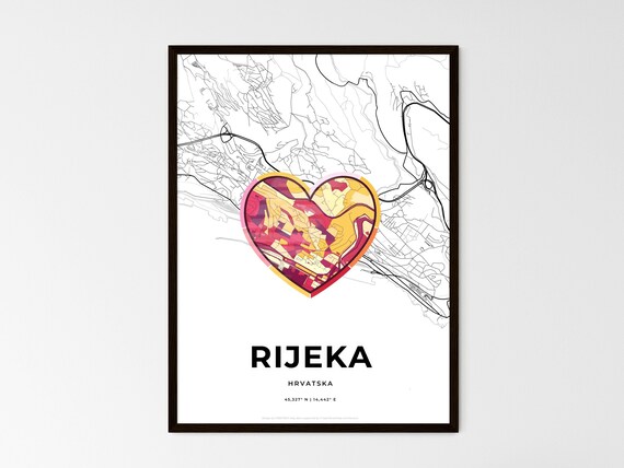 Rijeka Croatia Modern Minimalist Heart Street Map Art Poster