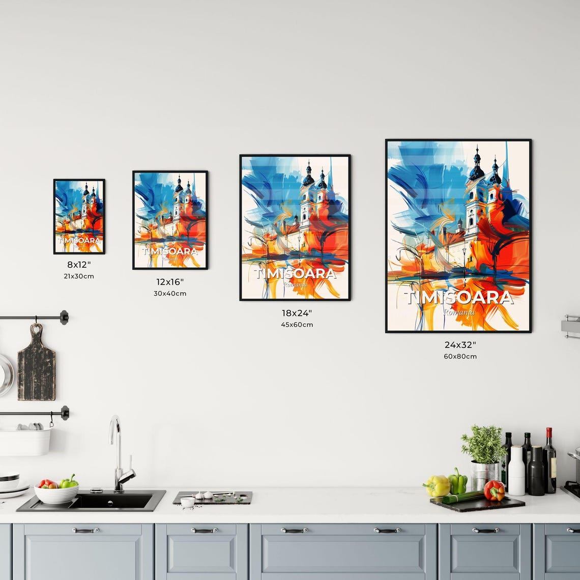 Timisoara Romania Colorful Abstract White Church Towers Art Poster - Image 3