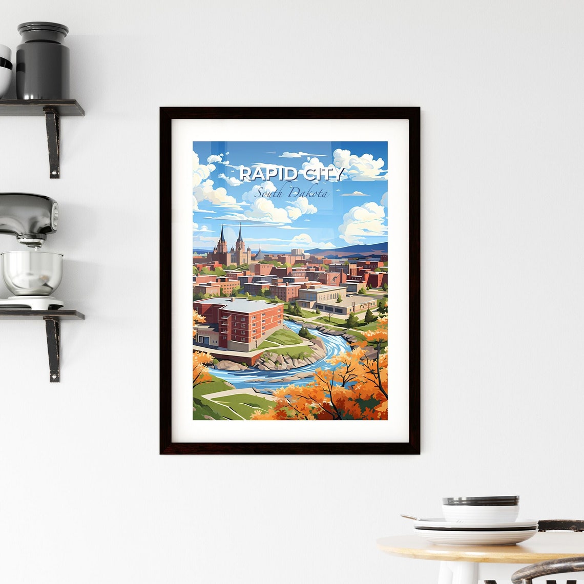 Rapid City South Dakota Autumn River Trees Sunny Cityscape Poster - Image 2
