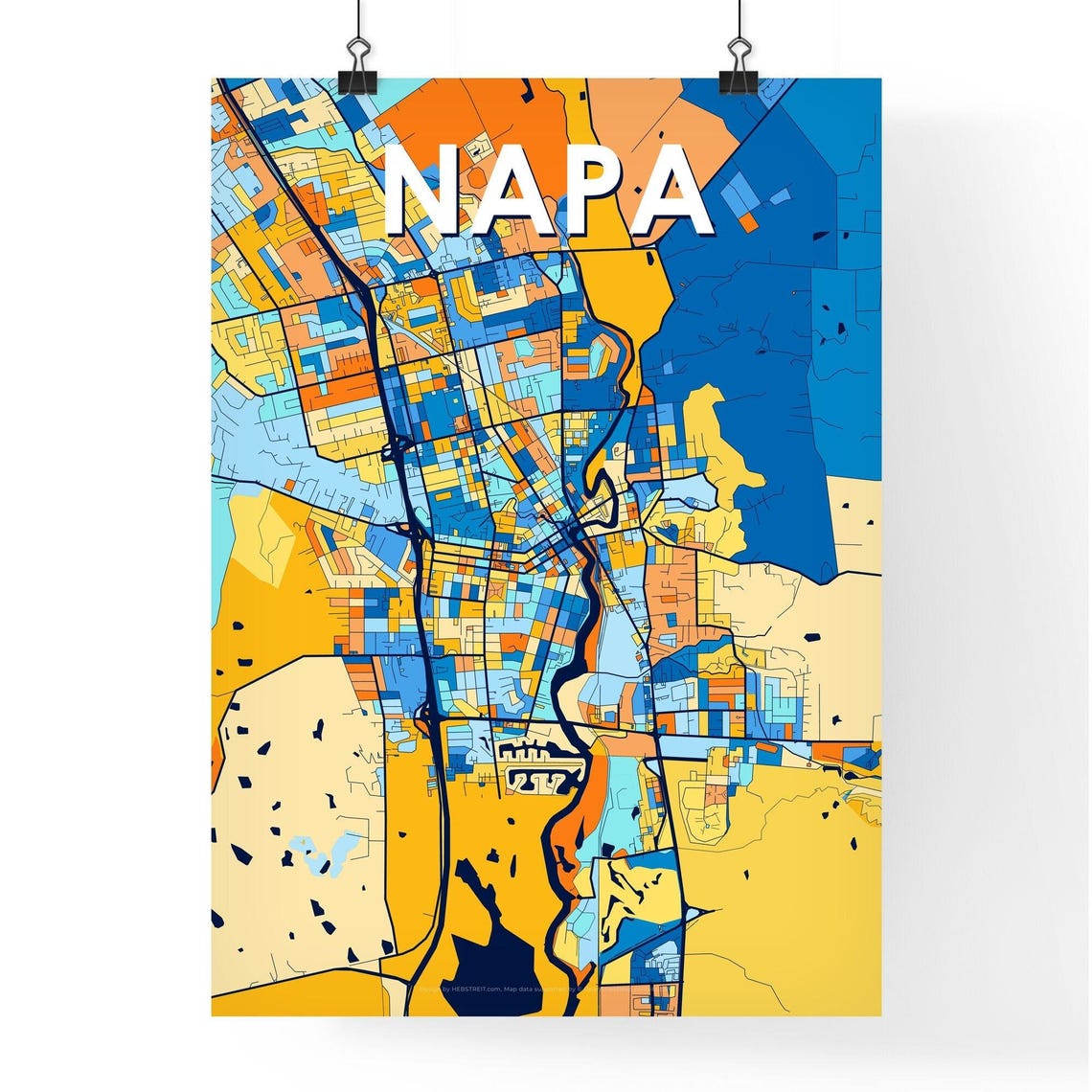 Napa California Bright Bold Blue and Orange City Map Decor Poster - Image 4