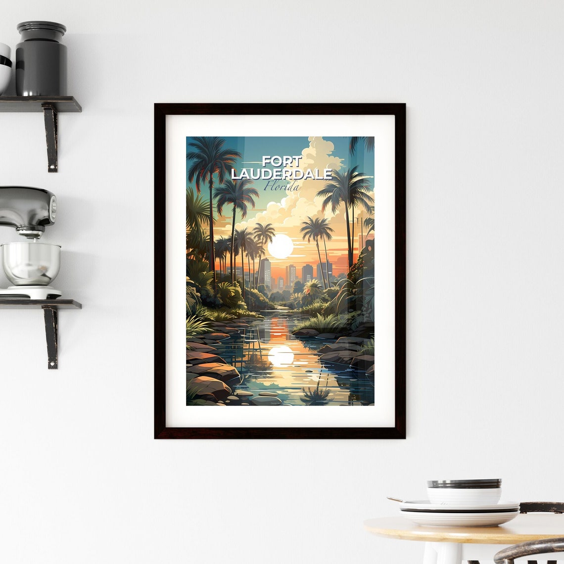 Vivid Fort Lauderdale Florida Sunset Palms Stream Skyline Poster - Image 2