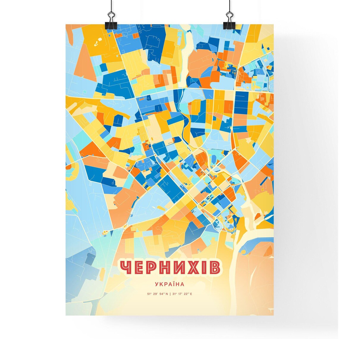 Chernihiv Ukraine Colorful City Map Poster Blue Orange Historic Wall Decor - Image 3