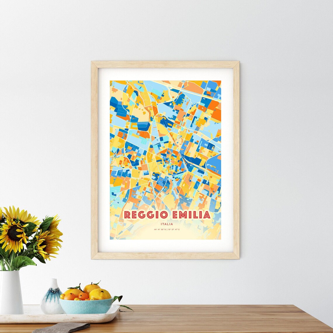 Reggio Emilia Italy Colorful City Map Art Poster Blue And Orange Design - Image 2