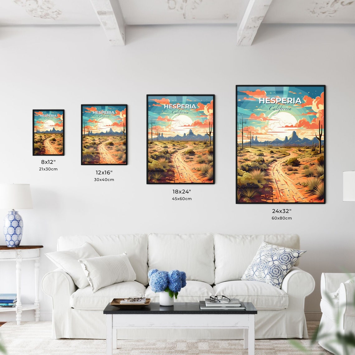 Hesperia California Desert Road Cacti Mountain Sunset Poster - Image 3
