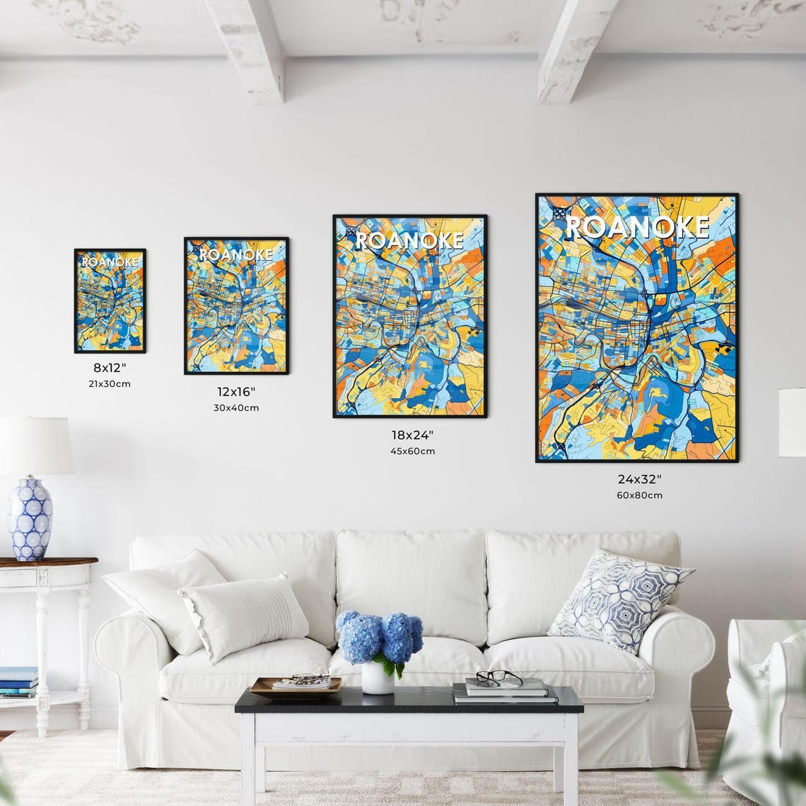 Roanoke Virginia Modern Colorful Street Map Art Print Home Wall Decor - Image 3