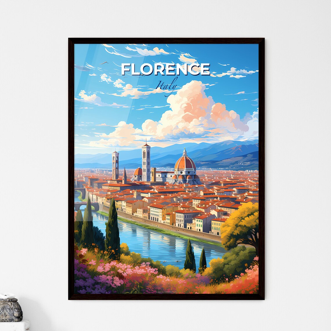 Florence Italy Colorful Scenic Illustrated City Travel Art Poster