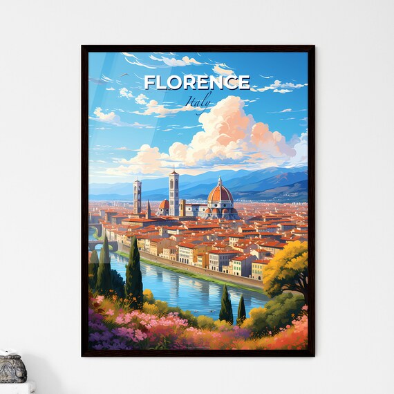 Florence Italy Colorful Scenic Illustrated City Travel Art Poster
