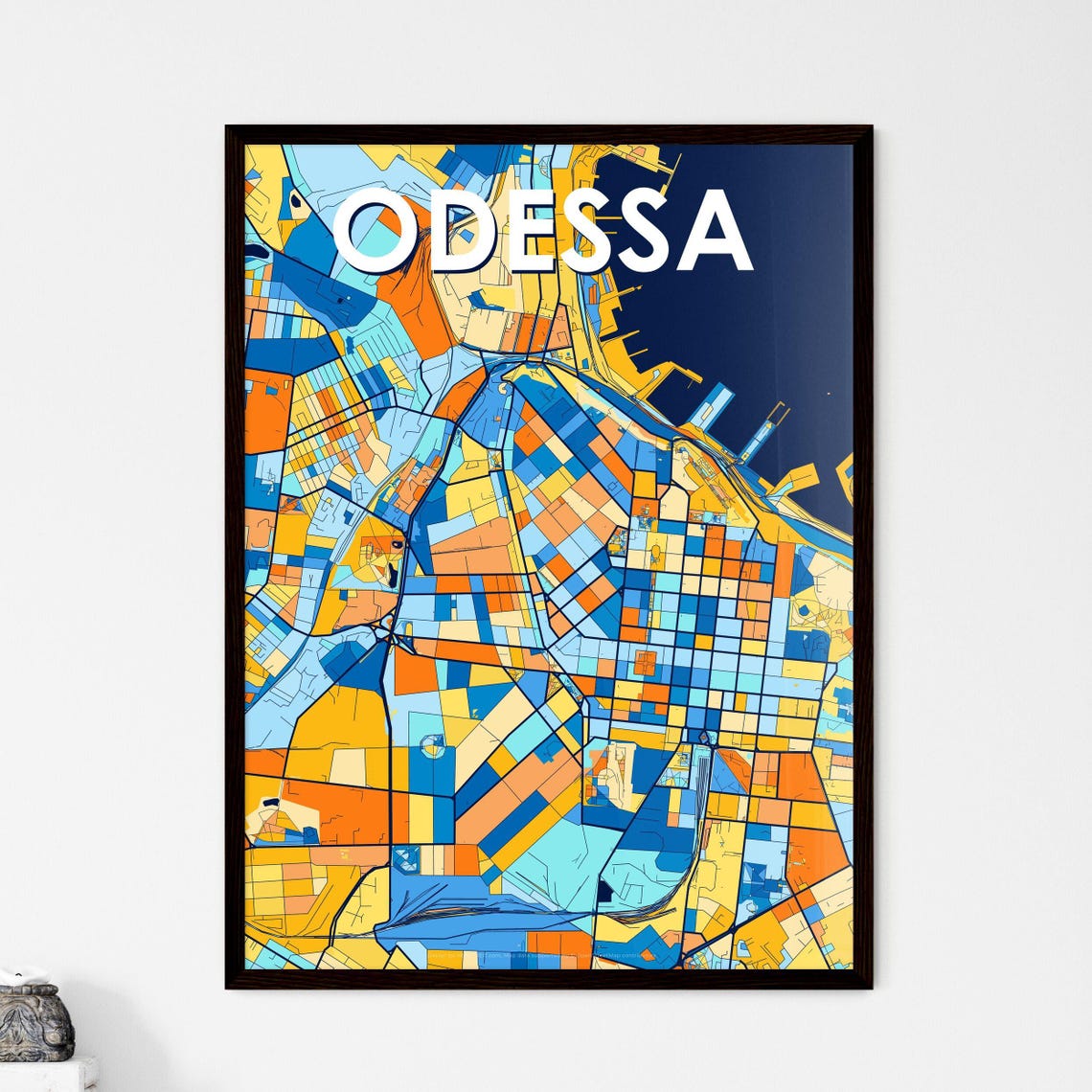 Odessa Ukraine Colorful Blue and Orange City Street Map Poster