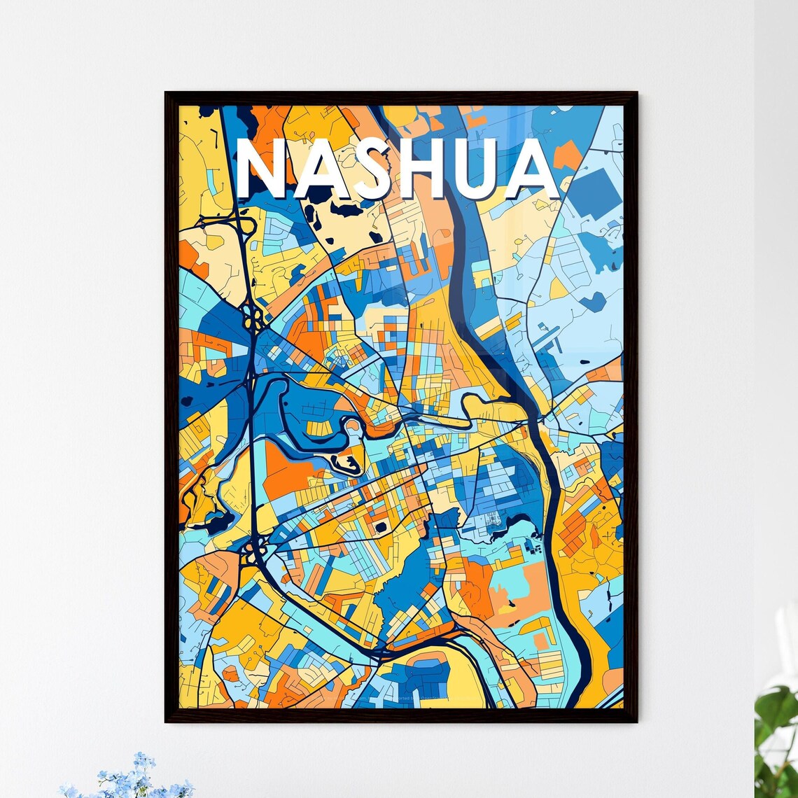 Nashua New Hampshire Vibrant Colorful Geometric Street Grid City Map Art Poster