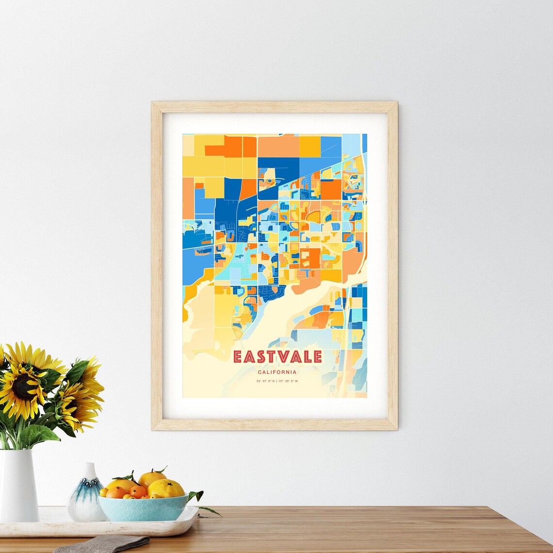 Eastvale California Blue Orange City Map Art Home Decor Poster - Image 2