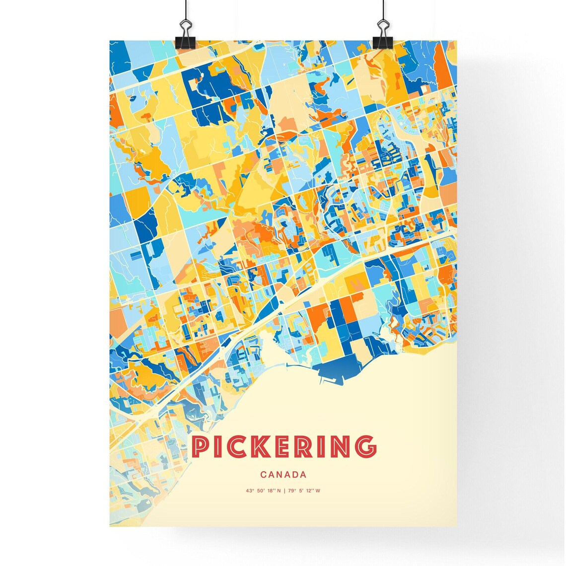 Abstract Pickering Canada Modern Colorful City Street Map Art Poster