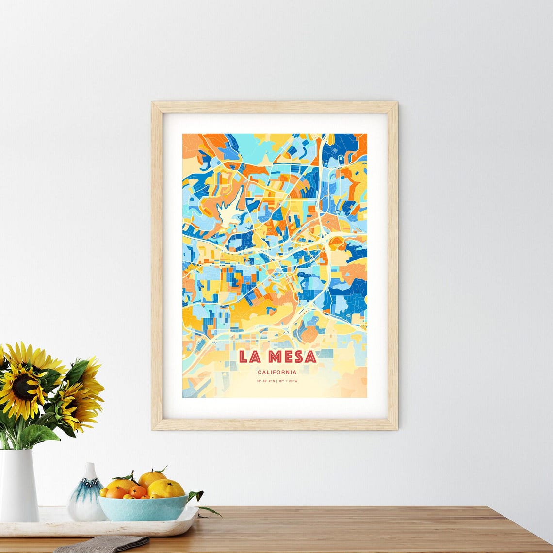 La Mesa California Modern Colorful City Street Map Art Poster - Image 2