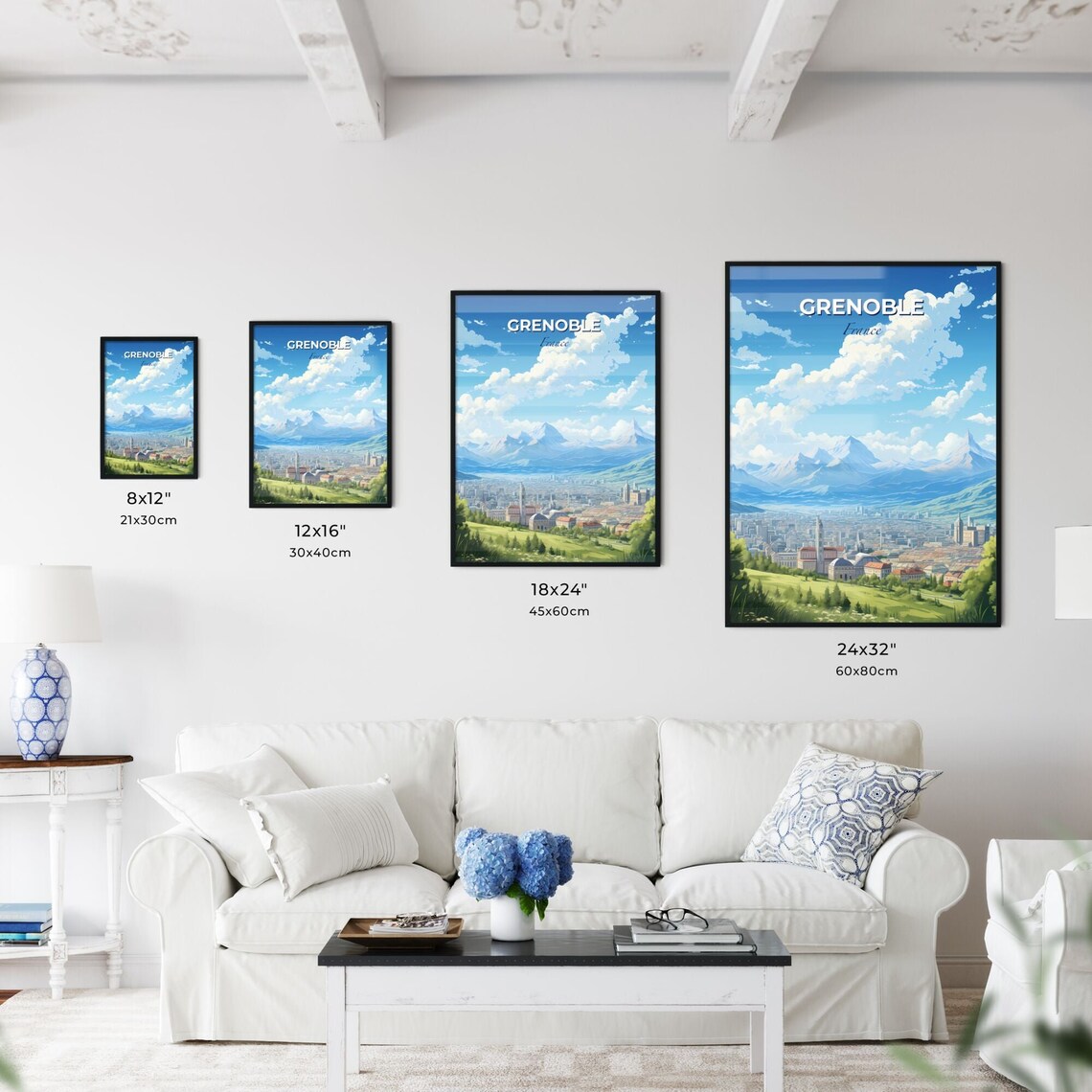 Grenoble France Alpine Mountain Cityscape Snowy Peak Travel Poster - Image 3