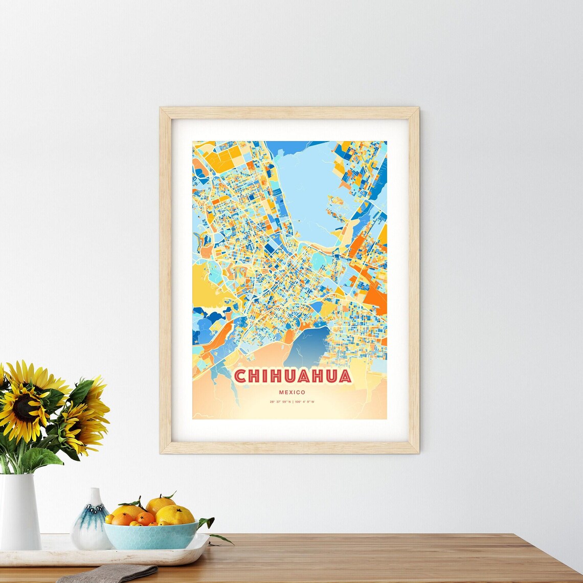Chihuahua Mexico Colorful City Map Art Poster Blue And Orange Street Grid - Image 2