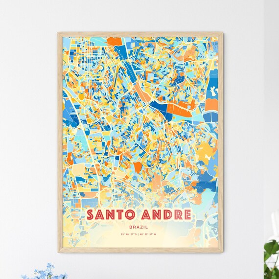 Santo Andre Brazil Colorful Blue and Orange City Map Art Poster