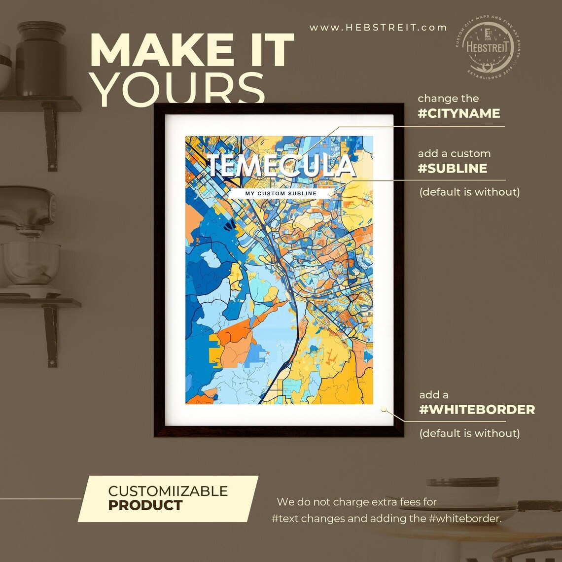Temecula California Colorful Modern City Street Map Travel Decor Poster - Image 2