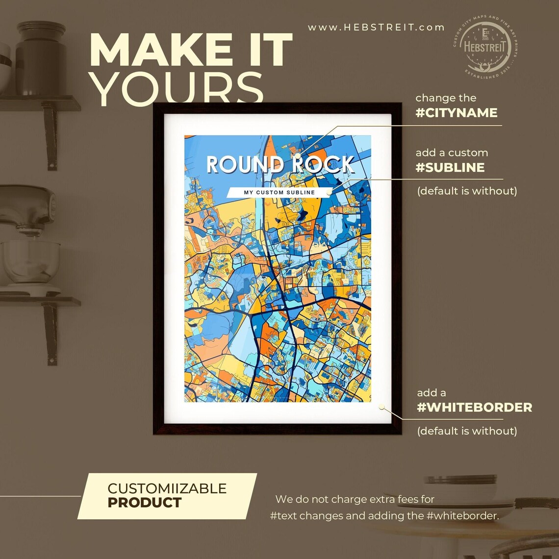 Round Rock Texas Vibrant Colorful Geometric Street Grid City Map Art Poster - Image 2