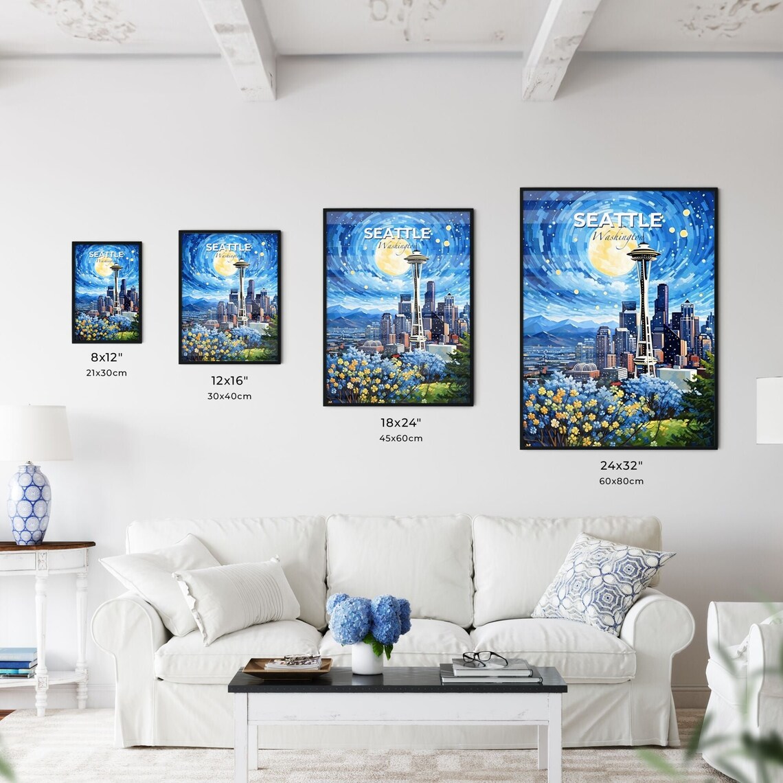 Seattle Washington Space Needle Starry Night Vintage Travel Poster - Image 3