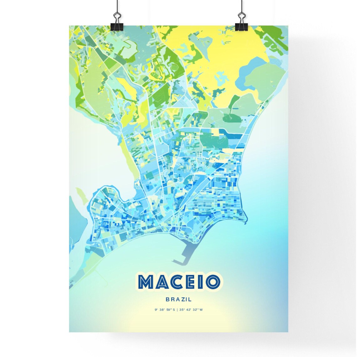 Maceio Brazil Bluish Watercolor Modern Decorative City Map Art Poster - Image 3