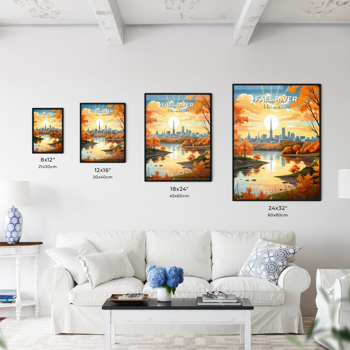 Fall River Massachusetts Autumn Lake Skyline Vintage Travel Poster - Image 3