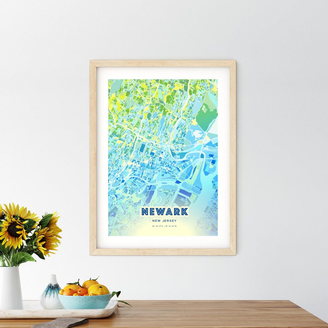 Newark New Jersey Bluish Gradient City Map Art Poster Customizable - Image 2
