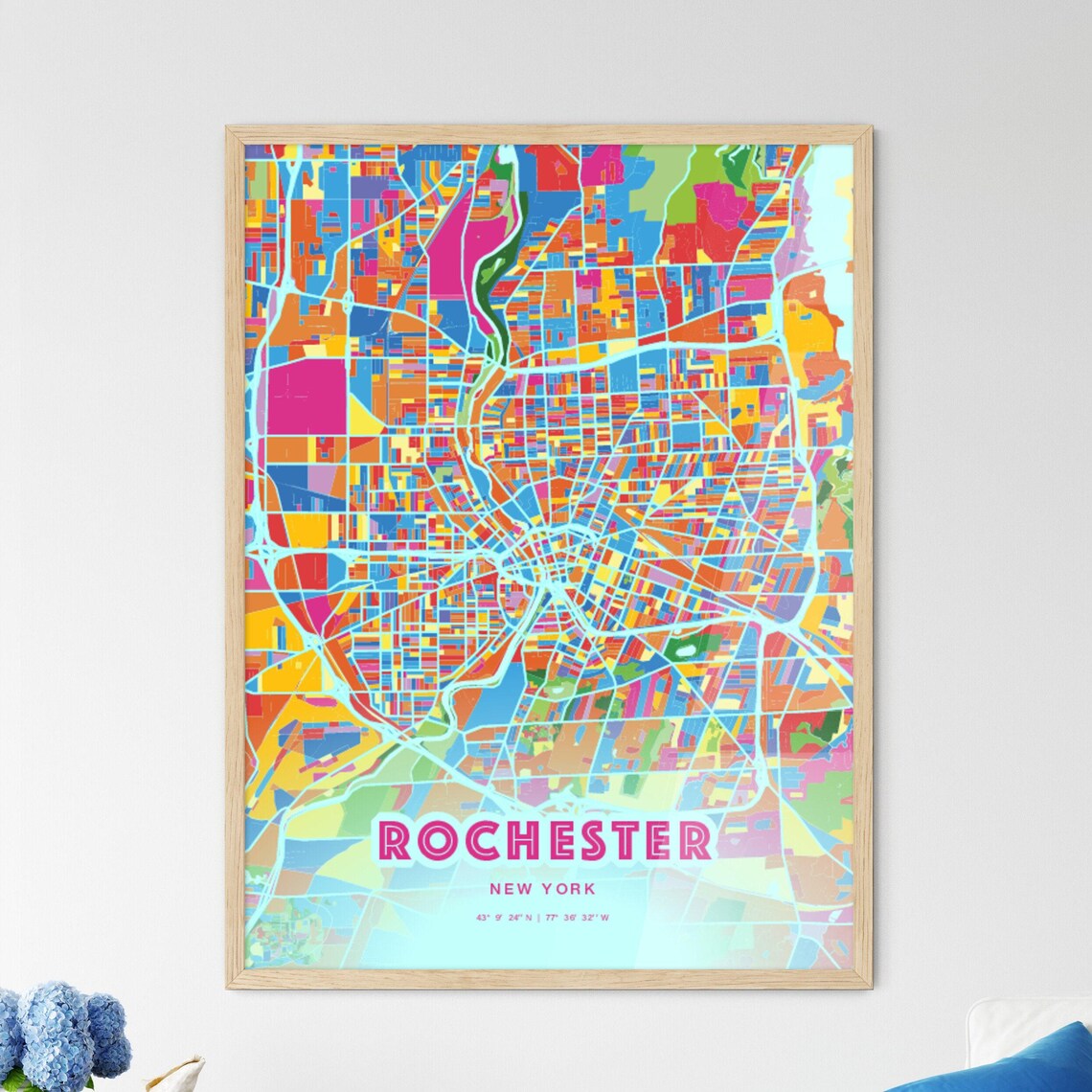 Rochester New York Crazy Colorful Mosaic City Map Art Poster