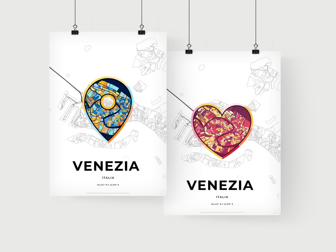 Venice Italy Minimalist Line Art Heart Shaped City Map Poster - Image 2
