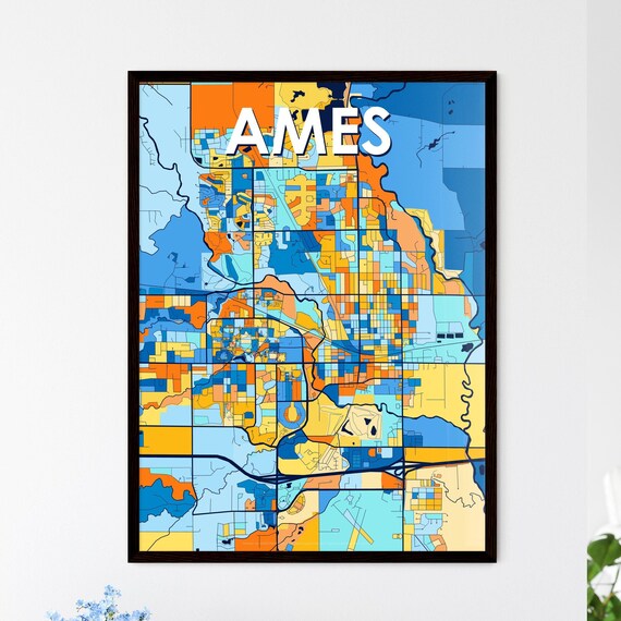 Ames Iowa Vibrant Colorful Mosaic City Street Map Art Poster
