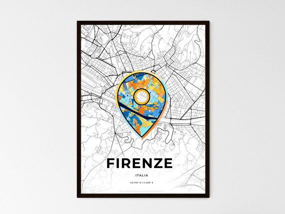 Florence Italy Minimalist Line Art Pin Shaped City Map Poster