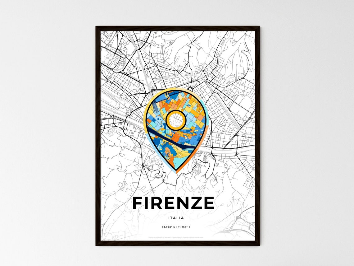 Florence Italy Minimalist Line Art Pin Shaped City Map Poster