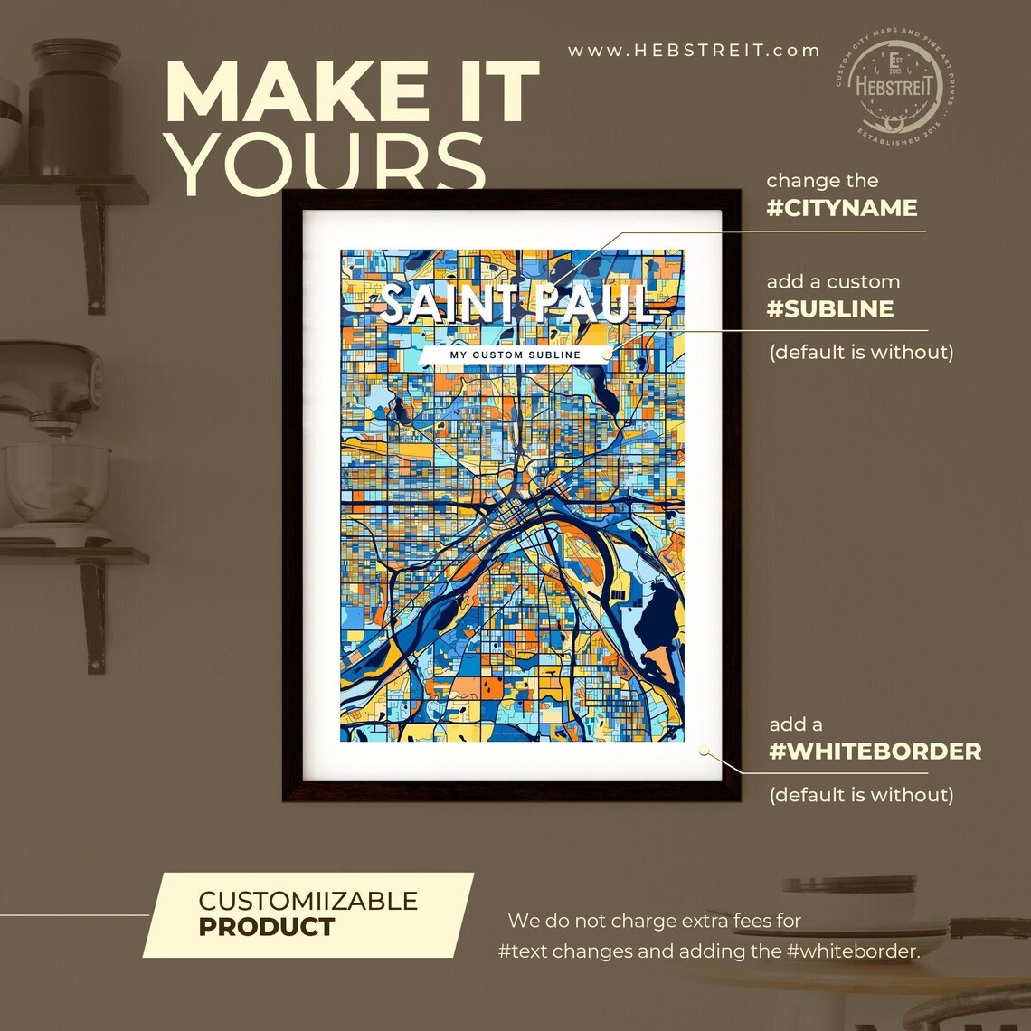 Saint Paul Minnesota Vibrant Blue and Orange City Map Poster - Image 2