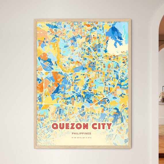 Quezon City Philippines Blue Orange City Map Art Poster Decor