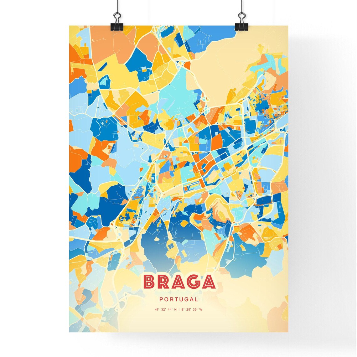 Braga Portugal Modern Colorful Abstract City Map Blue Orange Poster - Image 3