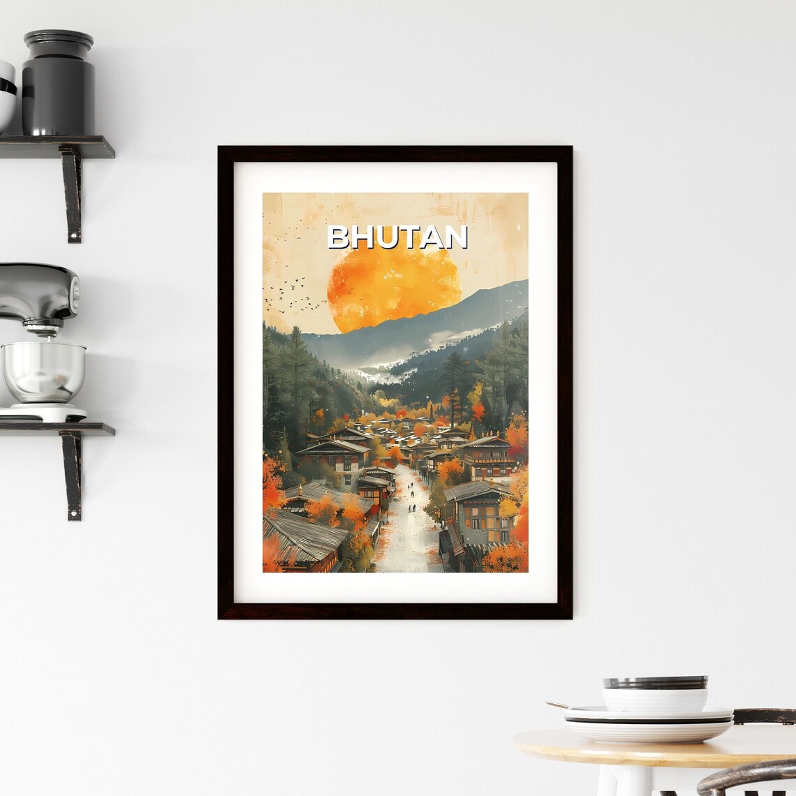 Bhutanese Town Art Painting South Asia Traditional Culture Architecture Travel Landscape Travel Destinations Customizable - Image 2