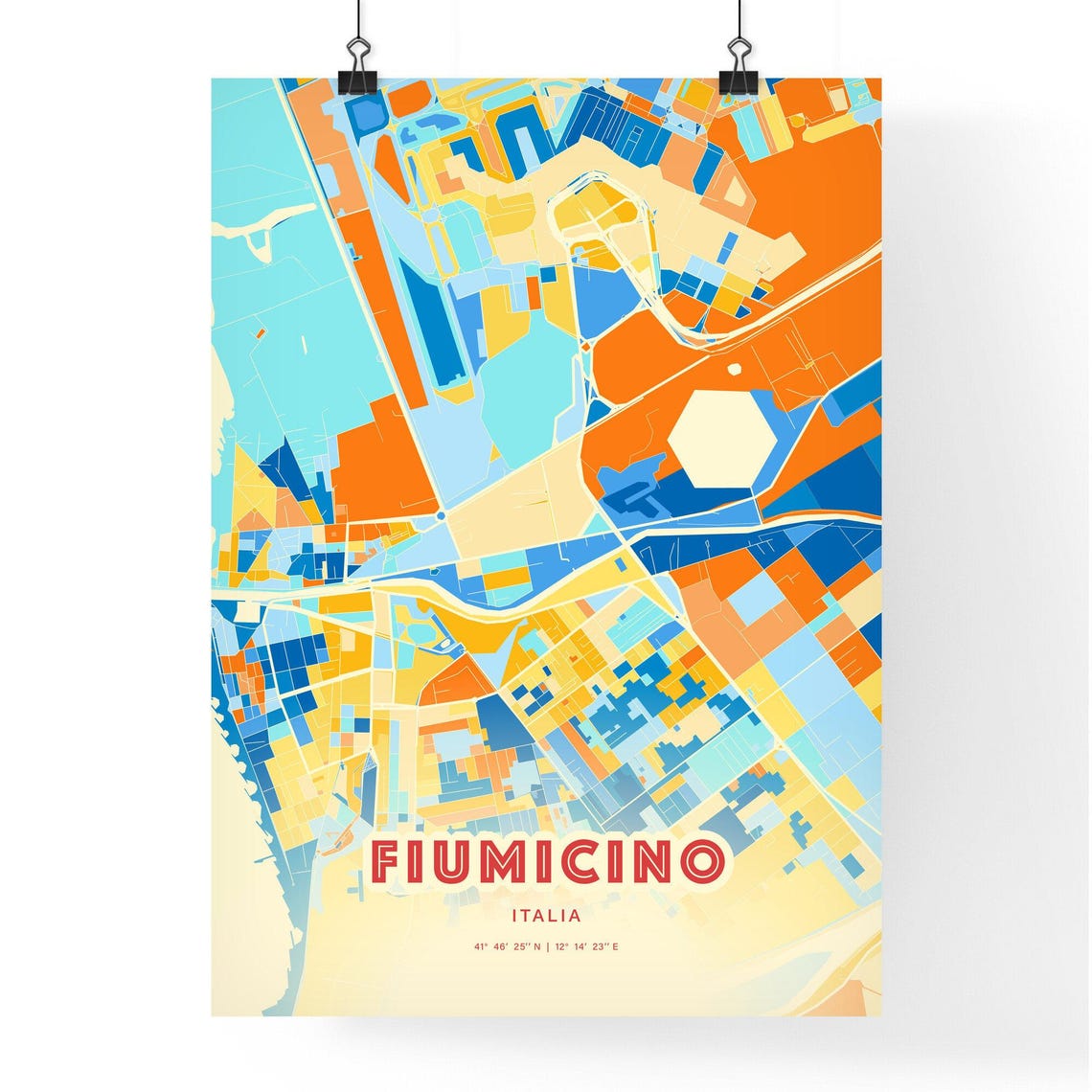 Fiumicino Italy Colorful Modern Street Map City Decor Art Poster - Image 3