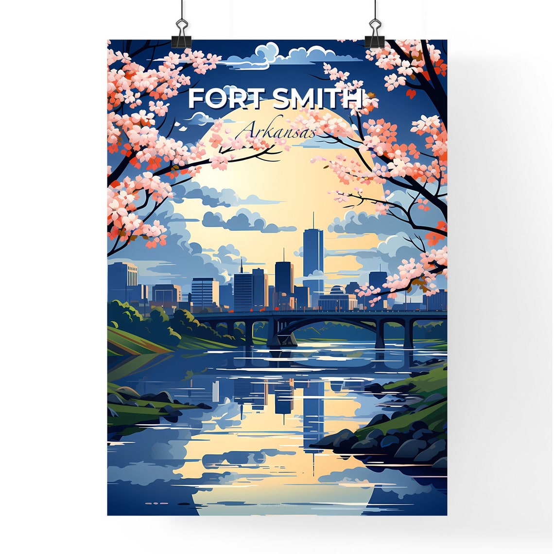Vivid Fort Smith Arkansas Moonlit Skyline River Bridge Poster - Image 4