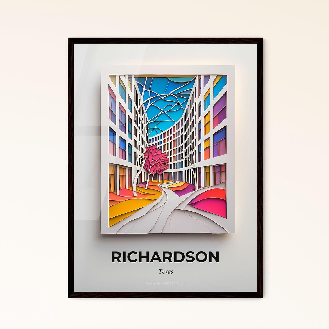 Richardson Texas Curved Buildings Courtyard Vivid Tree Art Poster
