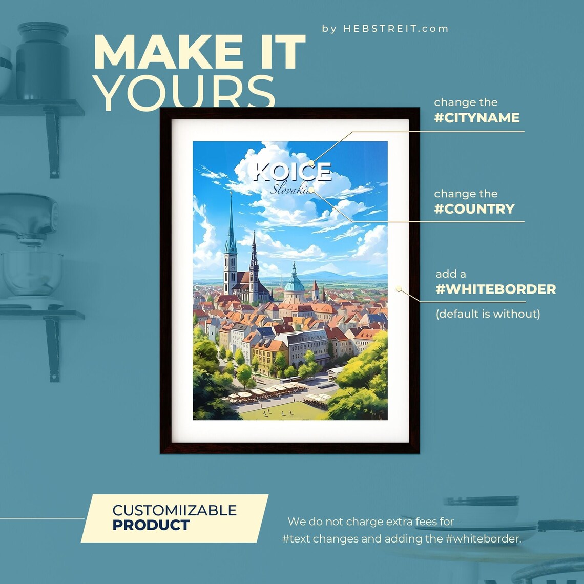 Koice Slovakia Skyline Travel Poster Cathedral Spire Red Rooftop City View - Image 2