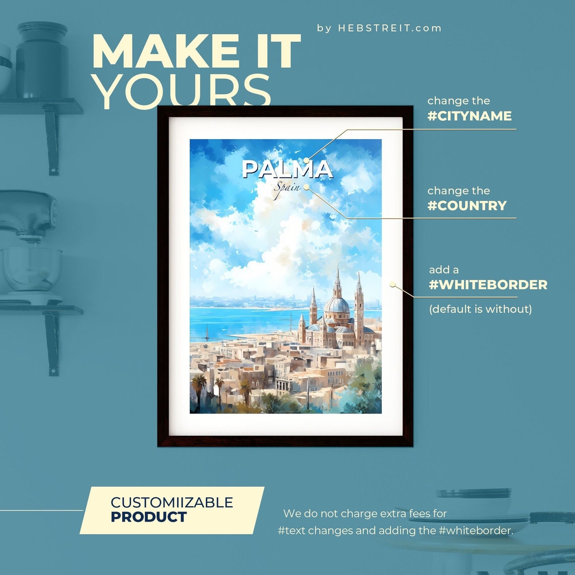 Palma Spain Seaside Cathedral Old Town Blue Travel Harbor Poster - Image 2