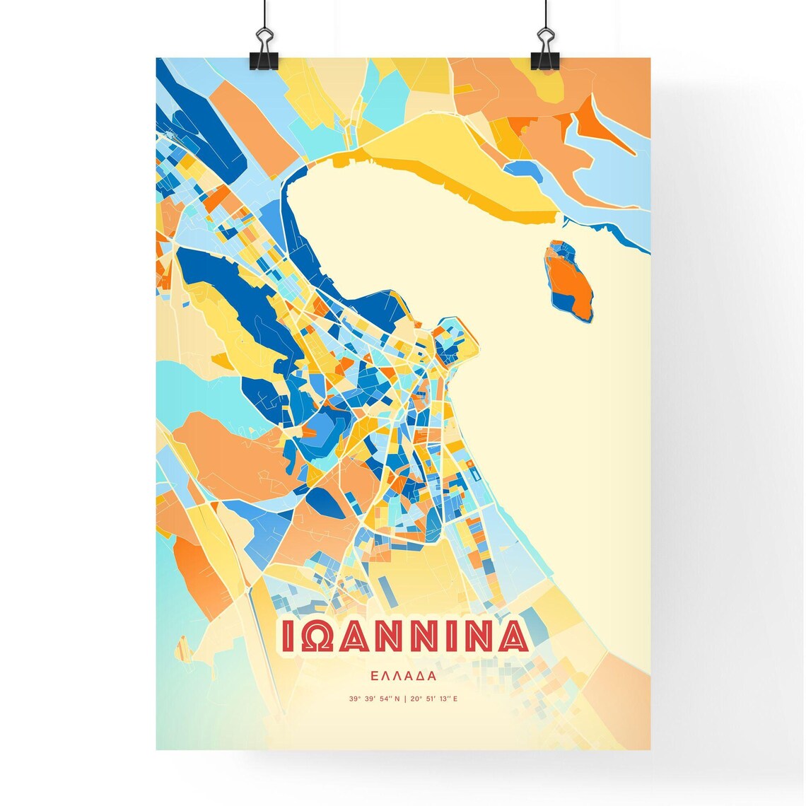 Ioannina Greece Blue Orange Lakeside Old City Map Art Poster - Image 3