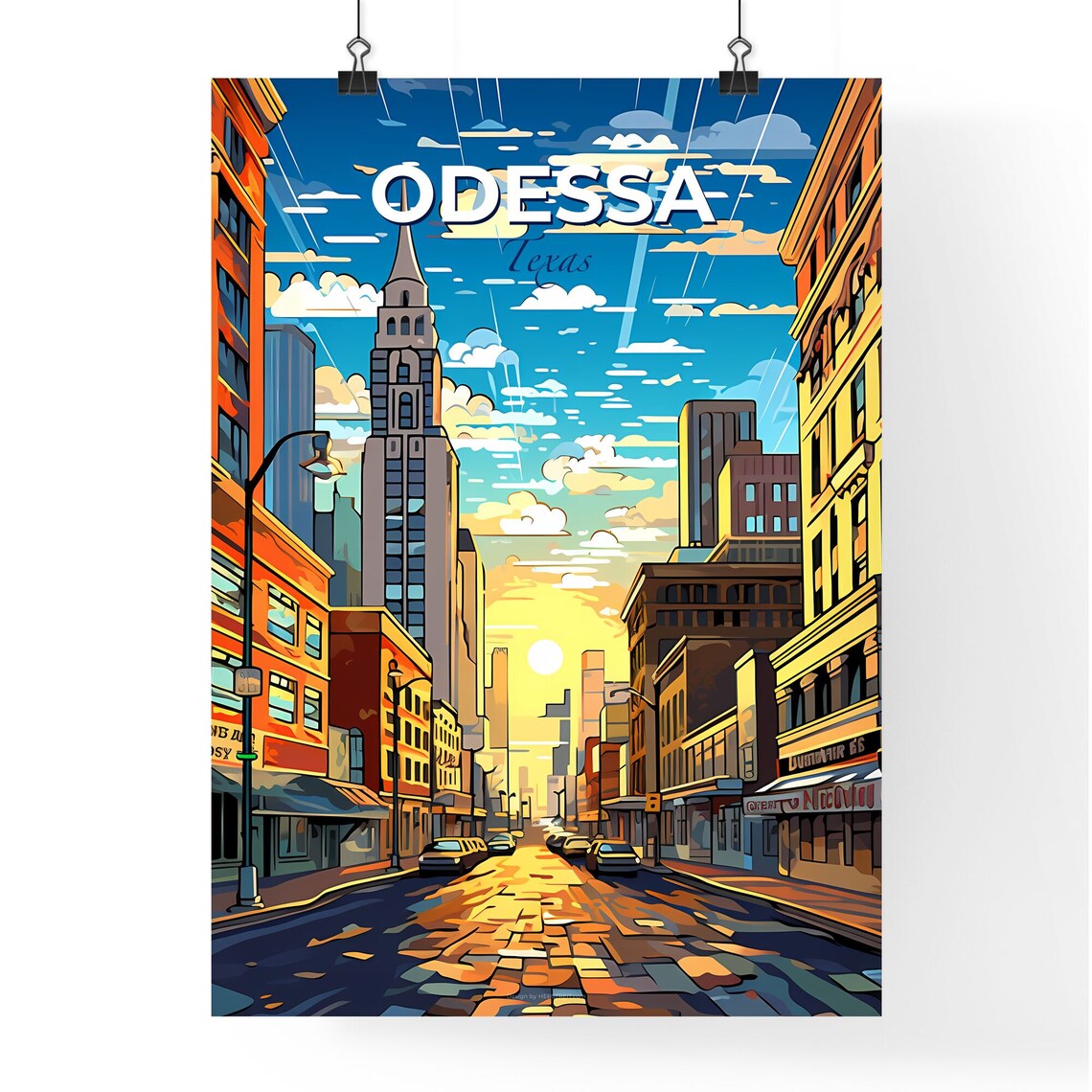Odessa Texas Downtown Sunset Street Vintage Style Travel Poster - Image 4