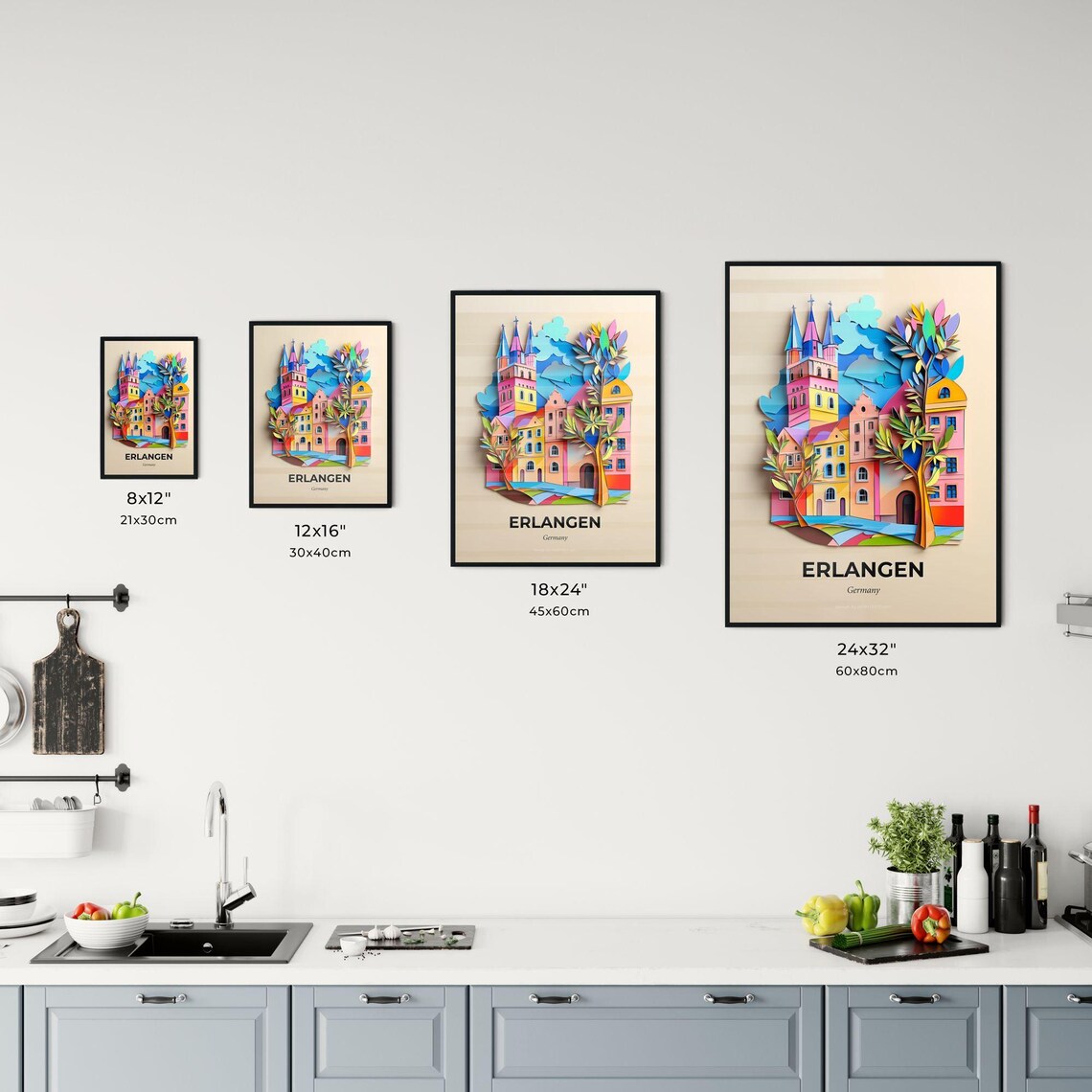 Erlangen Germany Colorful Paper Cut Cityscape Art Travel Poster - Image 3