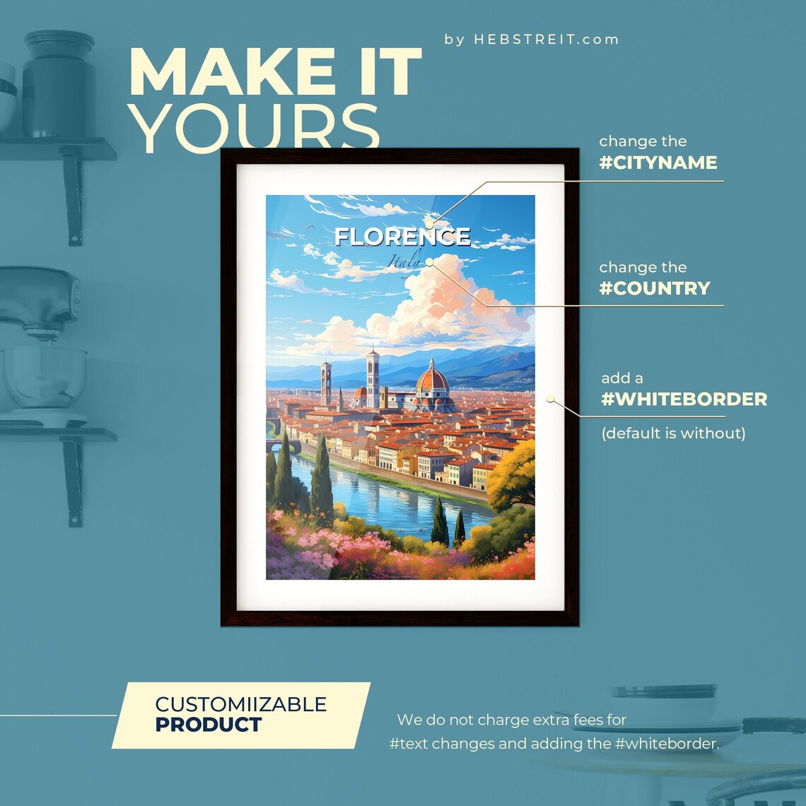 Florence Italy Colorful Scenic Illustrated City Travel Art Poster - Image 2