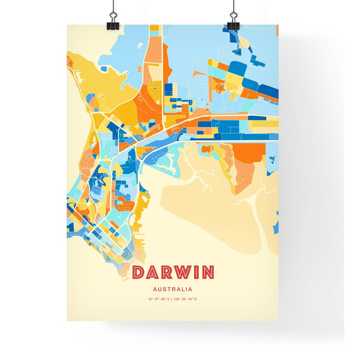 Darwin Australia City Map Blue Orange Street Map Poster Gift Decor - Image 3
