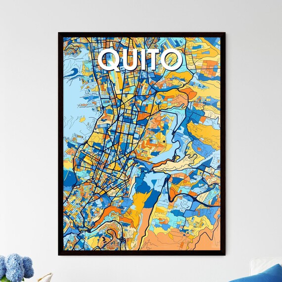 Quito Ecuador Colorful Modern City Street Map Travel Decor Poster